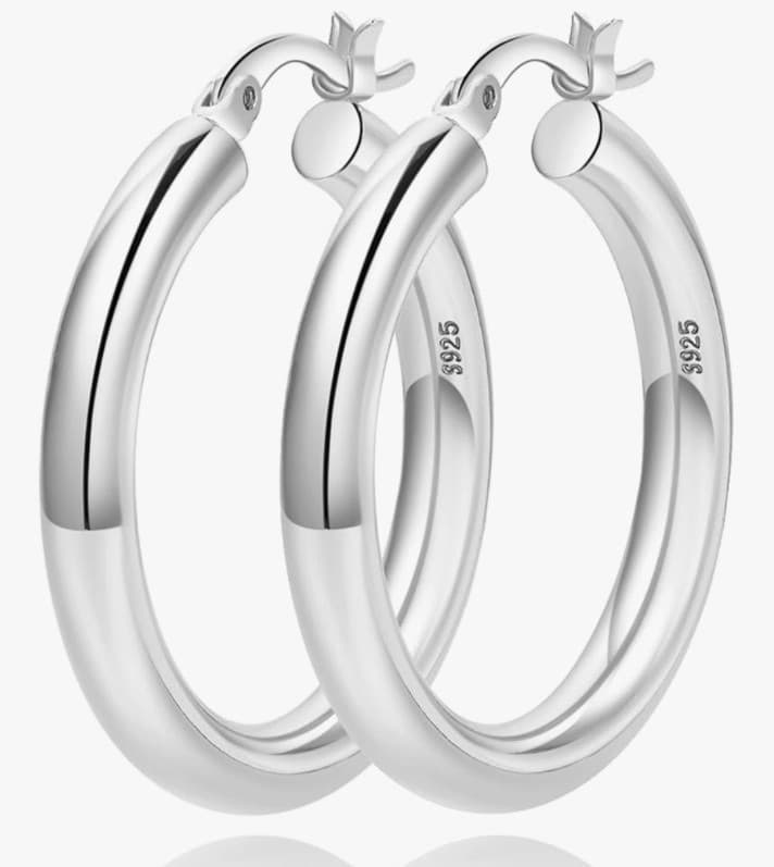 4mm Thick sterling Earrings Hoops Earrings For Women 30mm - Image 1