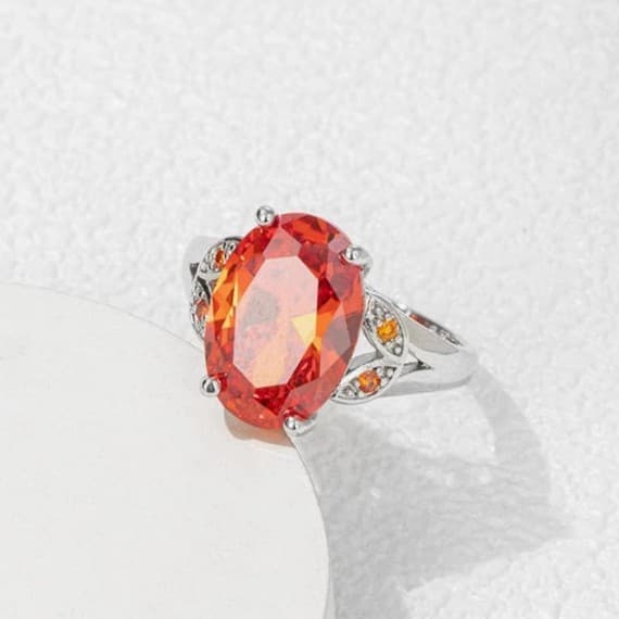 Sterling Silver Large Carat Oval Cut Twilight Orange MysticQuartz OrangeGemstone - Thumbnail 3