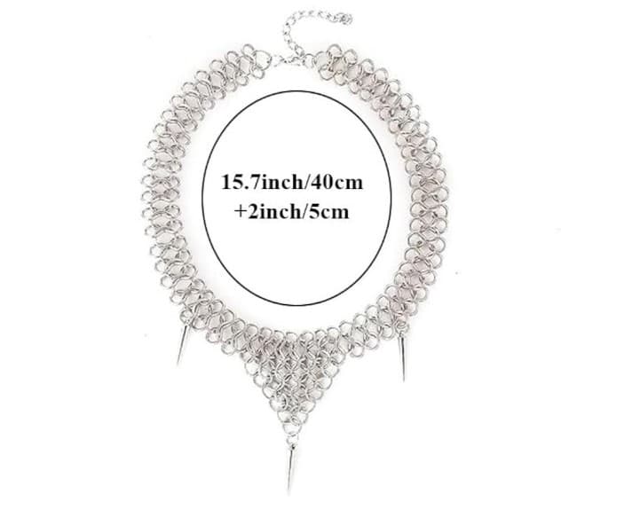 Silver punk gothic stainless steel spiked chainmail choker necklace. - Thumbnail 7