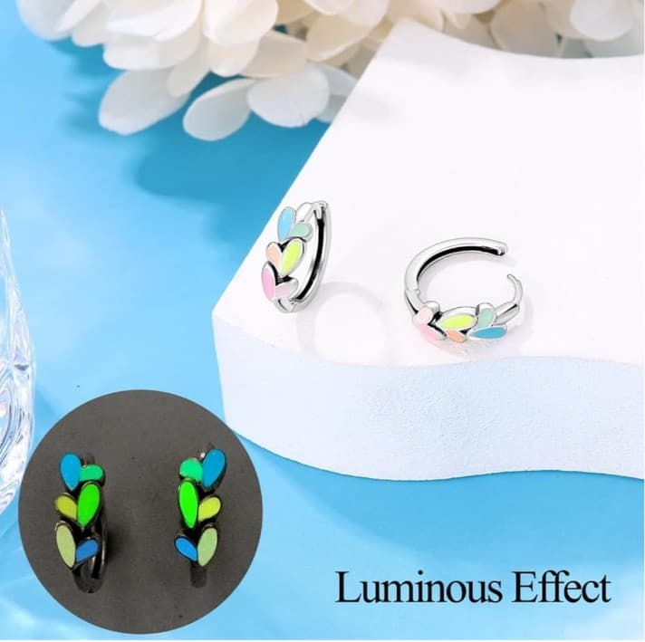 925 Sterling Silver Hoop Earrings Colorful Shiny Three Peach Jewelry Earrings - Thumbnail 5