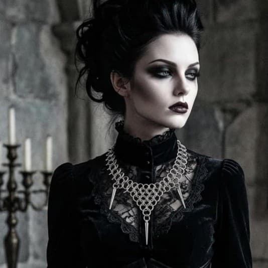 Silver punk gothic stainless steel spiked chainmail choker necklace. - Thumbnail 2