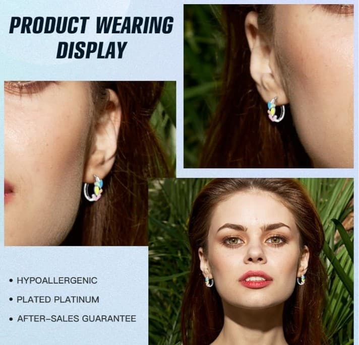 925 Sterling Silver Hoop Earrings Colorful Shiny Three Peach Jewelry Earrings - Thumbnail 4