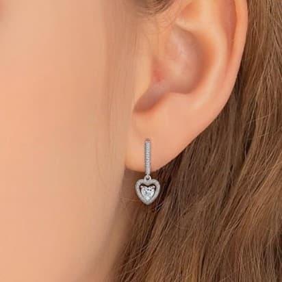 Elegant Sterling Silver Heart dangle Hoop Earrings - Thumbnail 2