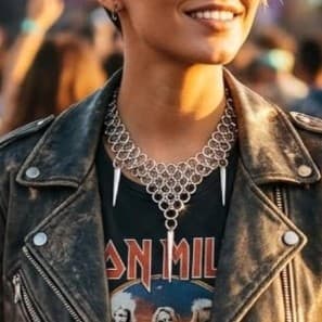 Silver punk gothic stainless steel spiked chainmail choker necklace. - Thumbnail 4