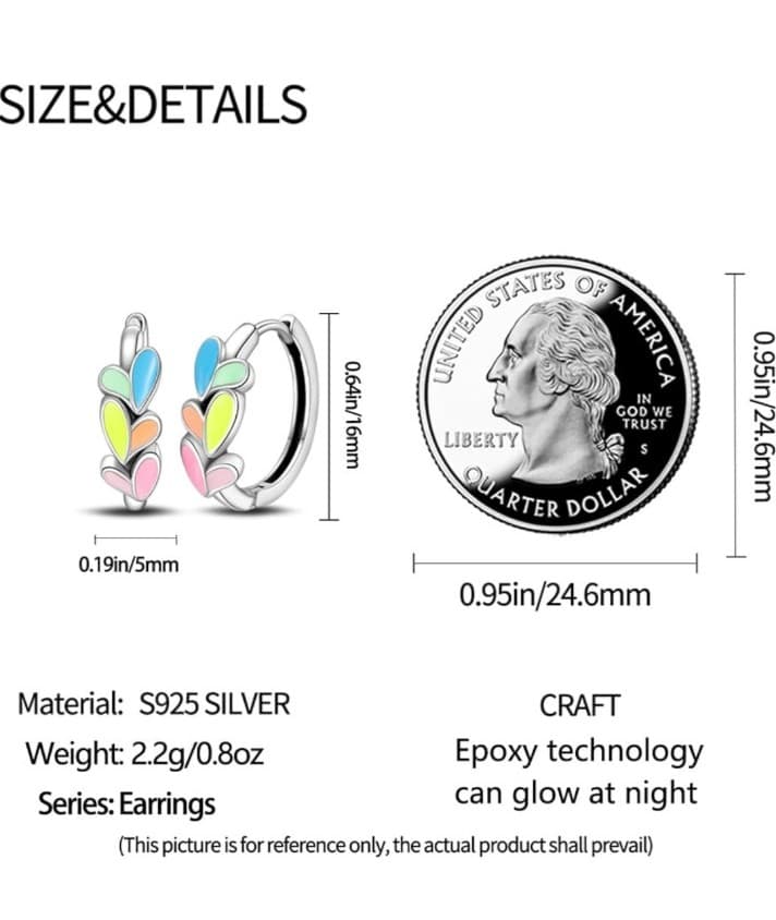 925 Sterling Silver Hoop Earrings Colorful Shiny Three Peach Jewelry Earrings - Thumbnail 2