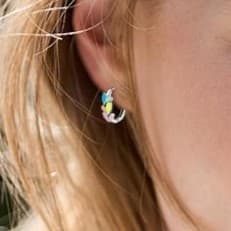 925 Sterling Silver Hoop Earrings Colorful Shiny Three Peach Jewelry Earrings - Thumbnail 3