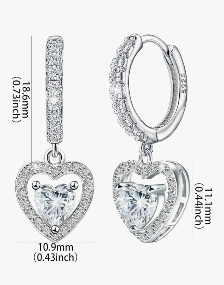 Elegant Sterling Silver Heart dangle Hoop Earrings - Thumbnail 6