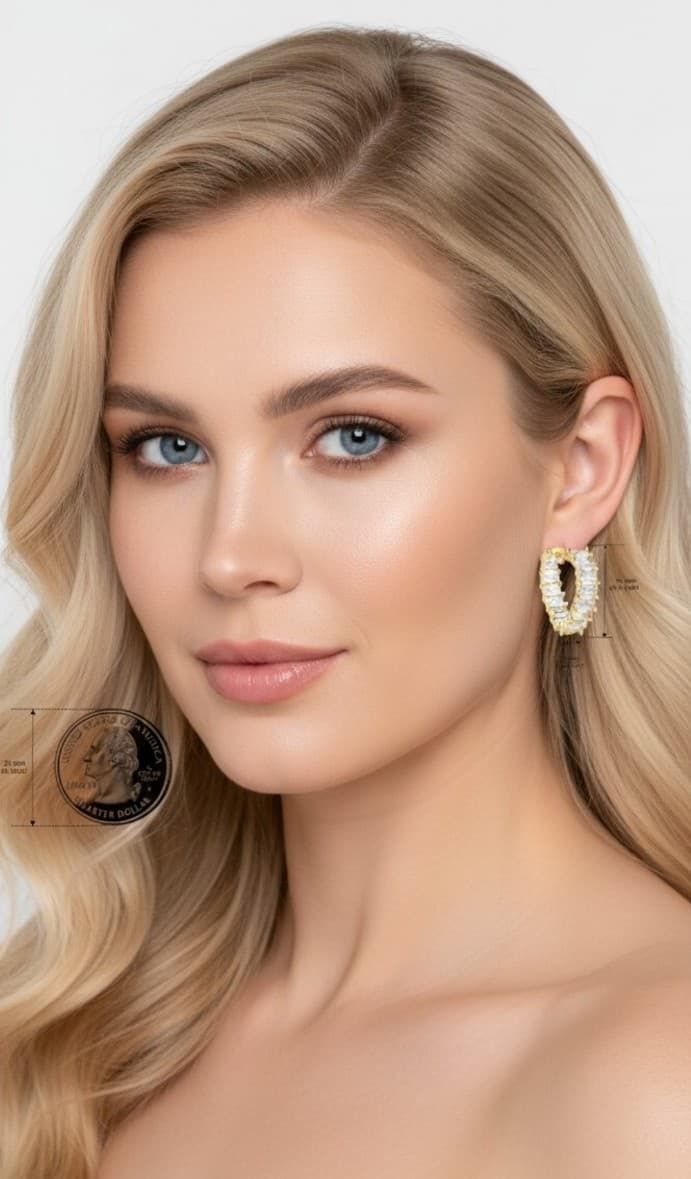 Luxury 18K Gold Plated Baguette CZ Hoops - Shimmering Statement Earrings NWT - Thumbnail 3