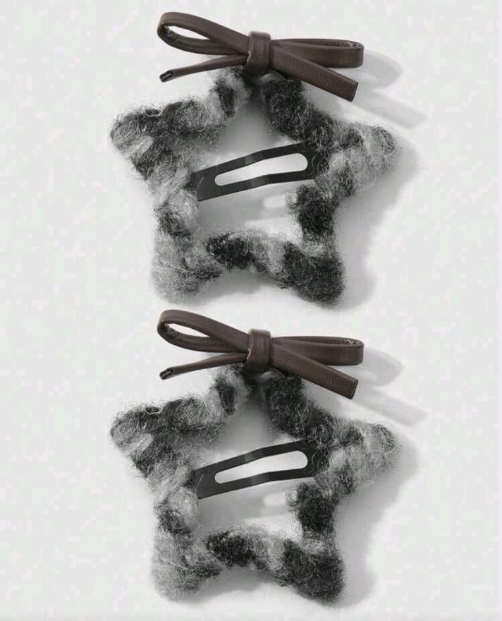 Hot topicStar-Shaped Hair Clips for Adults Rave/PunK Black & Gray Leopard Print - Image 1