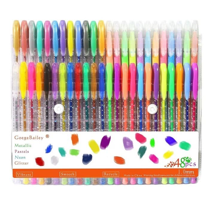 Coloured Gel pensIncluding Metallic, Pastel ,pack of 48 Rollers with 1.0 mm tip - Thumbnail 2