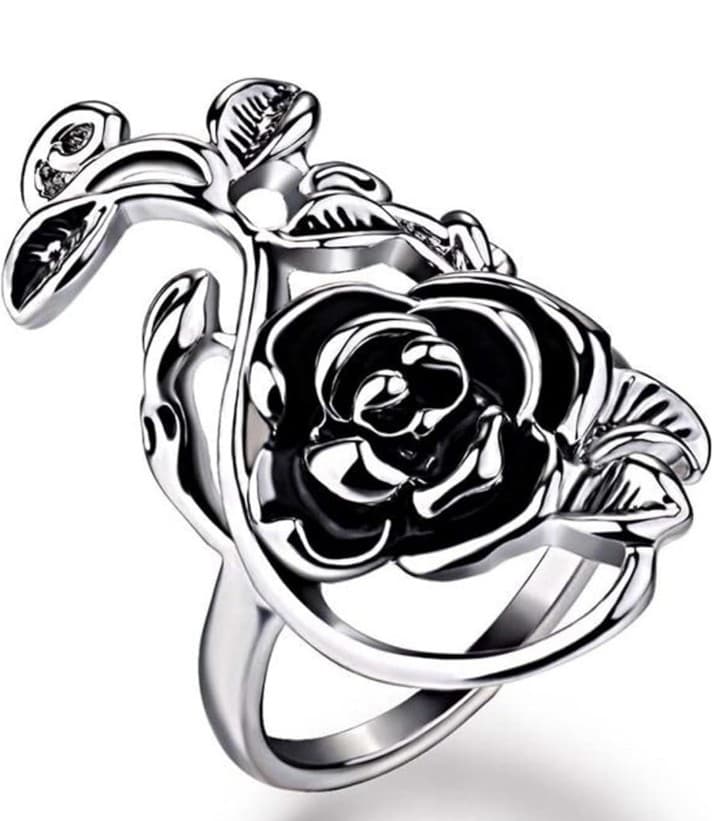 Black Rose Flower Stacking Rings for Women Men Dainty 925 Sterling Silver plated - Image 1