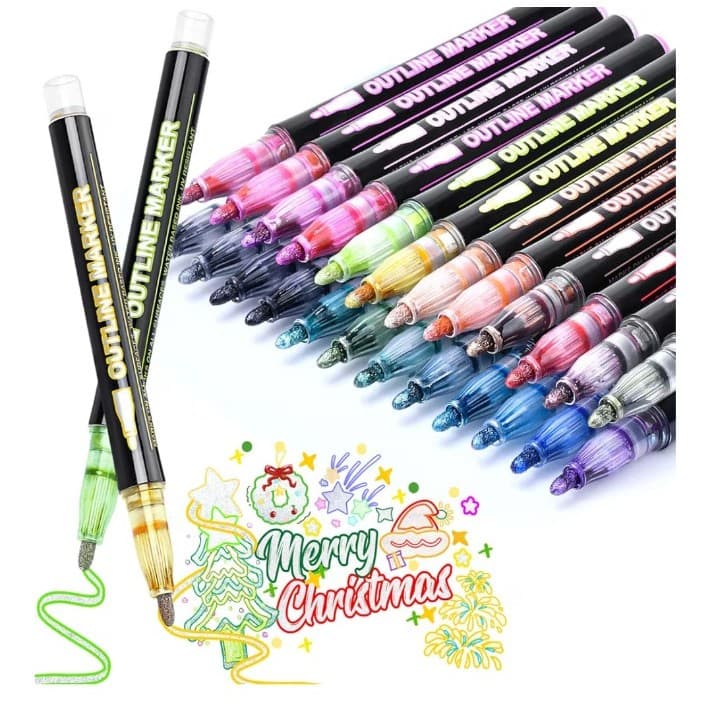 24 Colors Outline Glitter Markers, Coloring Gel Pens for Stocking Stuffers - Image 1