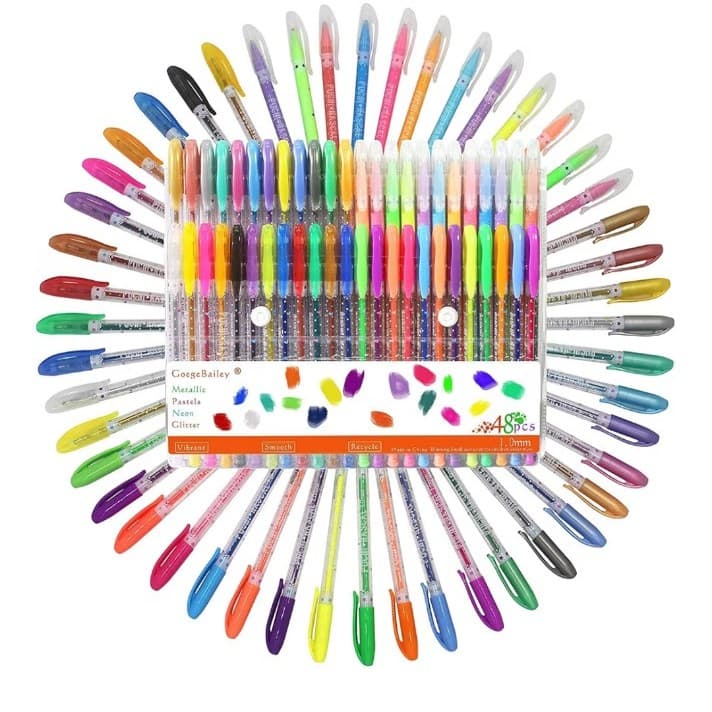 Coloured Gel pensIncluding Metallic, Pastel ,pack of 48 Rollers with 1.0 mm tip - Image 1
