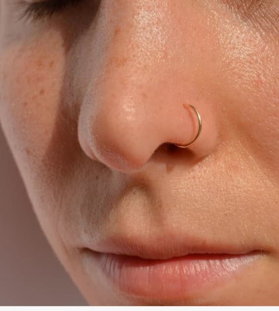 14k Gold Nose/Body/Earrings A pair of Hoop Ring Real Gold Thin for men or women - Thumbnail 3