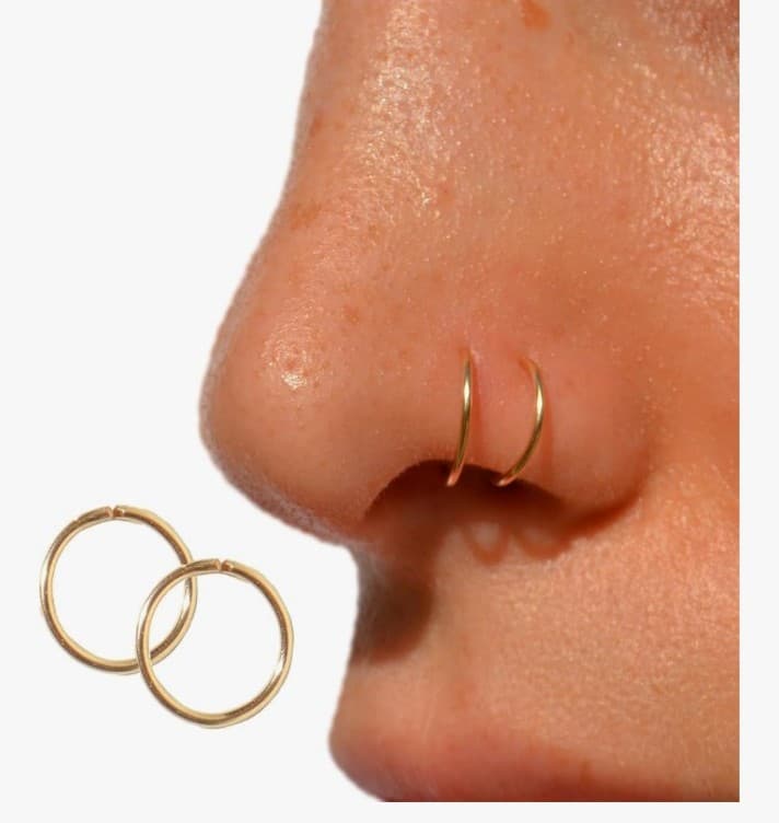 14k Gold Nose/Body/Earrings A pair of Hoop Ring Real Gold Thin for men or women - Image 1