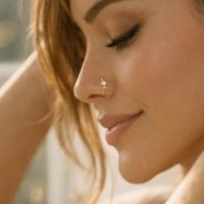 14K Gold Plated 925 Sterling Silver CZ Diamond Nose Ring Hoop for Women -6 /8mm - Thumbnail 4