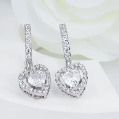 Elegant Sterling Silver Heart dangle Hoop Earrings - Thumbnail 5
