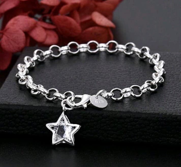 Sterlingsilver Star Charm Bracelet Stamped 925 - Image 1