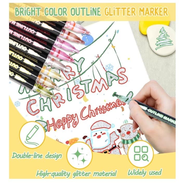 24 Colors Outline Glitter Markers, Coloring Gel Pens for Stocking Stuffers - Thumbnail 4