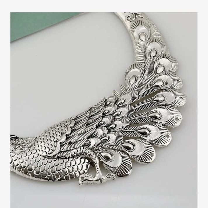 Silver plated Peacock statement bib necklace Brand new - Thumbnail 4