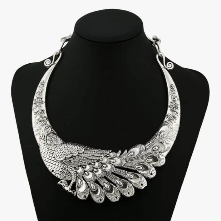Silver plated Peacock statement bib necklace Brand new - Thumbnail 2