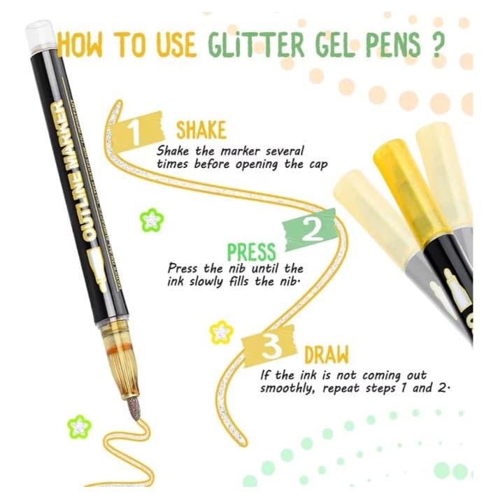 24 Colors Outline Glitter Markers, Coloring Gel Pens for Stocking Stuffers - Thumbnail 6