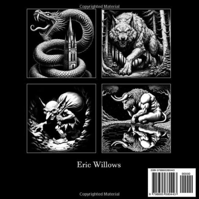 FantasyShadows Midnight Mystics Black Background Coloring Book Fantasy Creatures - Thumbnail 2