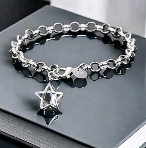 Sterlingsilver Star Charm Bracelet Stamped 925 - Thumbnail 3