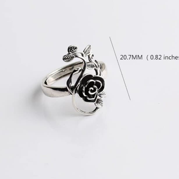 Black Rose Flower Stacking Rings for Women Men Dainty 925 Sterling Silver plated - Thumbnail 6
