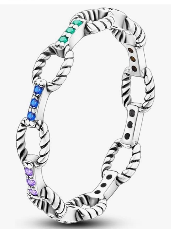 Sterling silver Colorful clasp with snake bone pattern Ring size 7 - Image 1