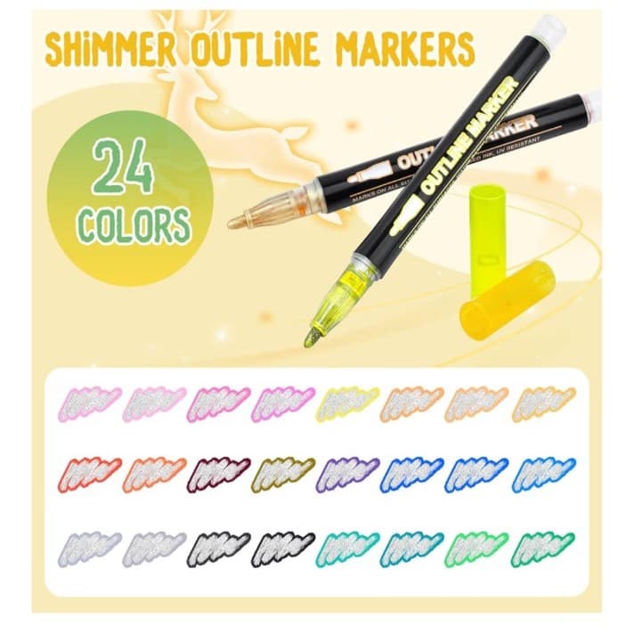 24 Colors Outline Glitter Markers, Coloring Gel Pens for Stocking Stuffers - Thumbnail 7