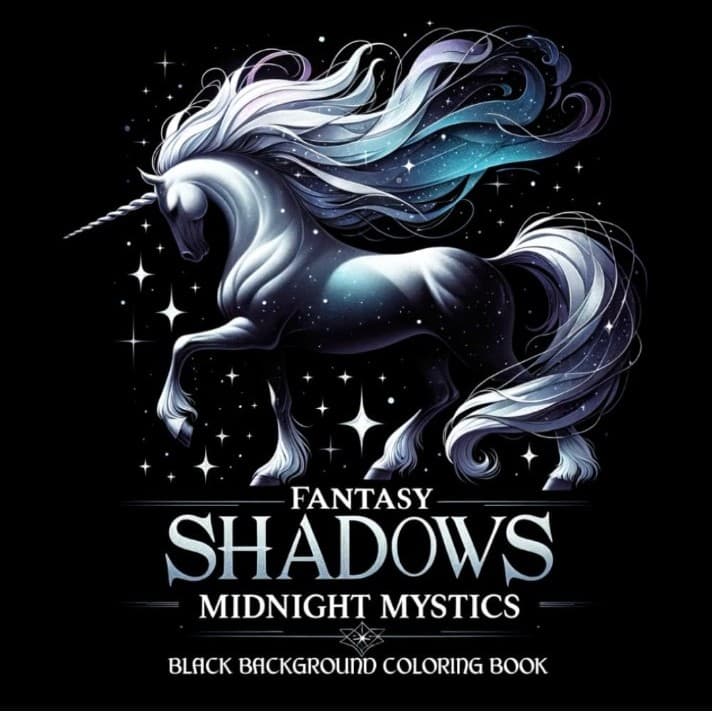 FantasyShadows Midnight Mystics Black Background Coloring Book Fantasy Creatures - Image 1