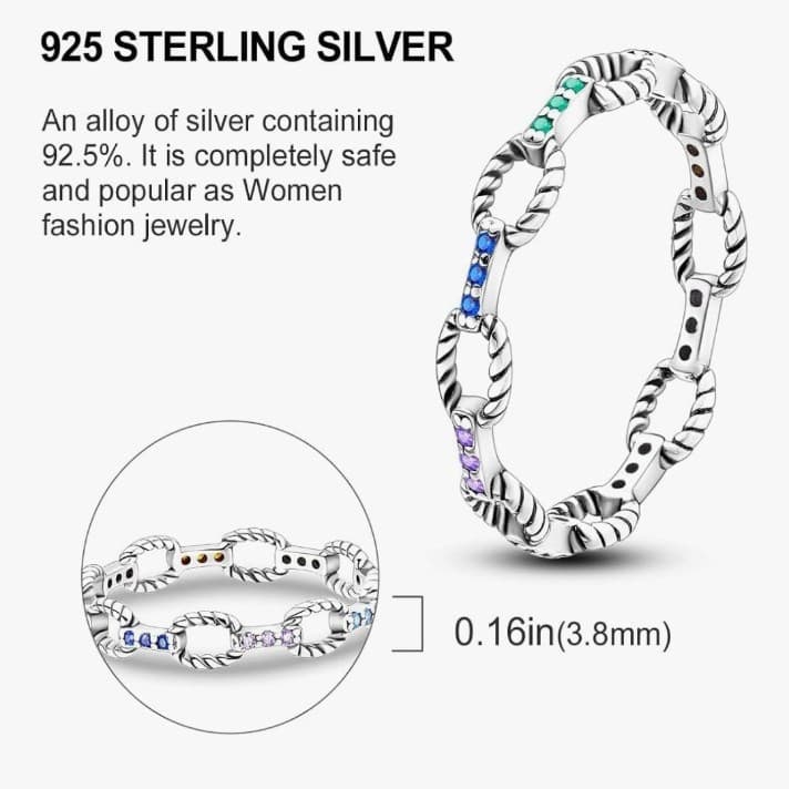 Sterling silver Colorful clasp with snake bone pattern Ring size 7 - Thumbnail 4