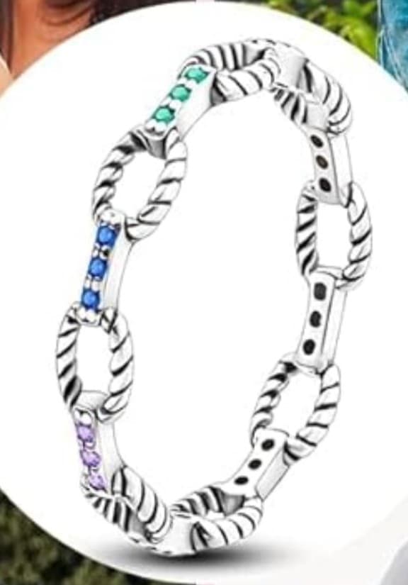 Sterling silver Colorful clasp with snake bone pattern Ring size 7 - Thumbnail 5