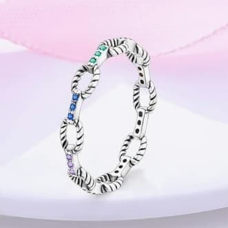 Sterling silver Colorful clasp with snake bone pattern Ring size 7 - Thumbnail 2