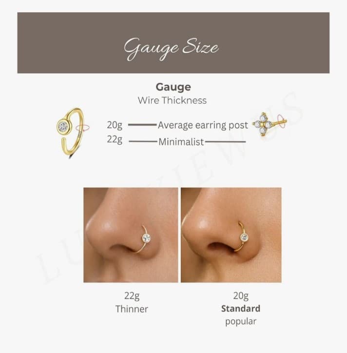 14K Gold Plated 925 Sterling Silver CZ Diamond Nose Ring Hoop for Women -6 /8mm - Thumbnail 5