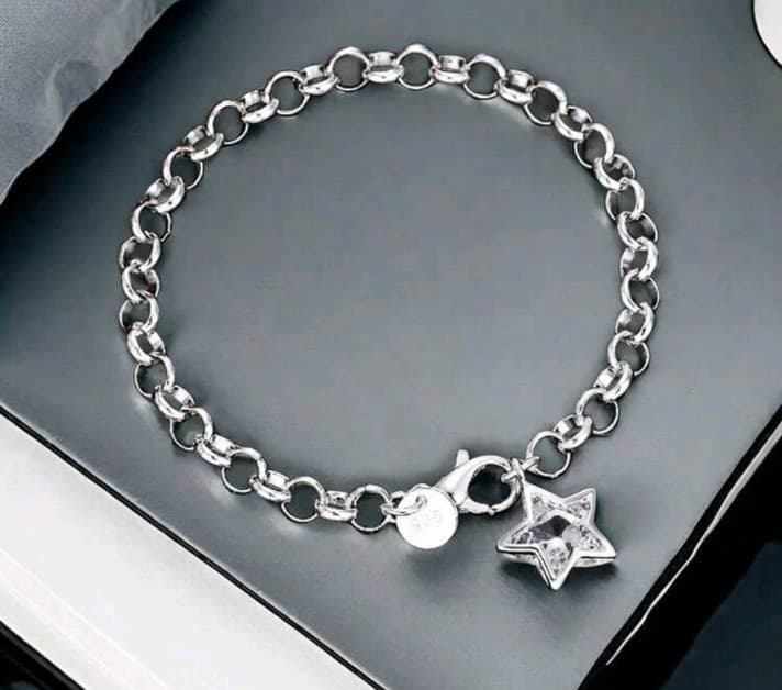 Sterlingsilver Star Charm Bracelet Stamped 925 - Thumbnail 2