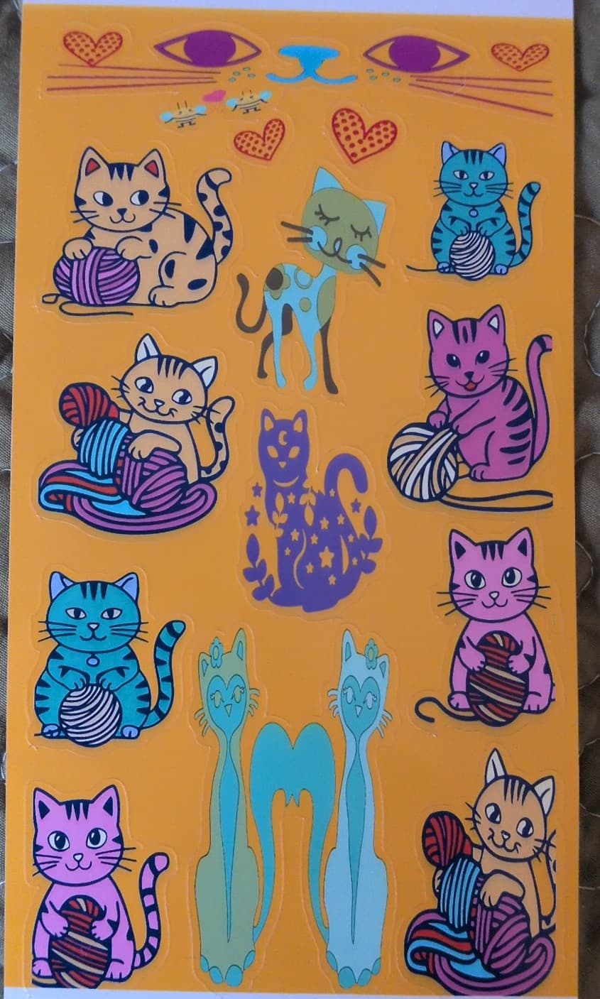 1 sheets of cat stickers cats playing with yarn - Thumbnail 2