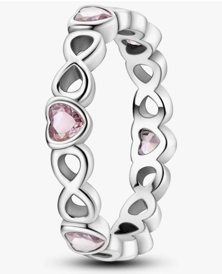 Sterling silver Ring with Pink Cz Hearts stamped 925 size 7 - Image 1