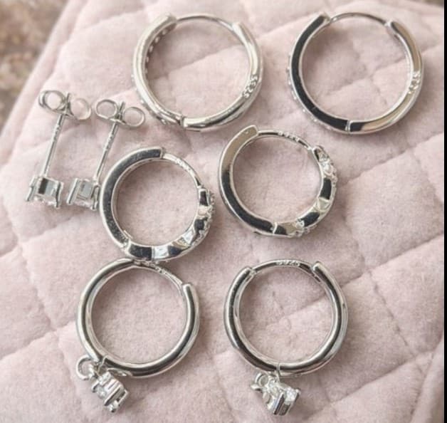 4 pairs of sterling silver earrings 3 pairs of hoop earrings & 1 pair of studs! - Image 1