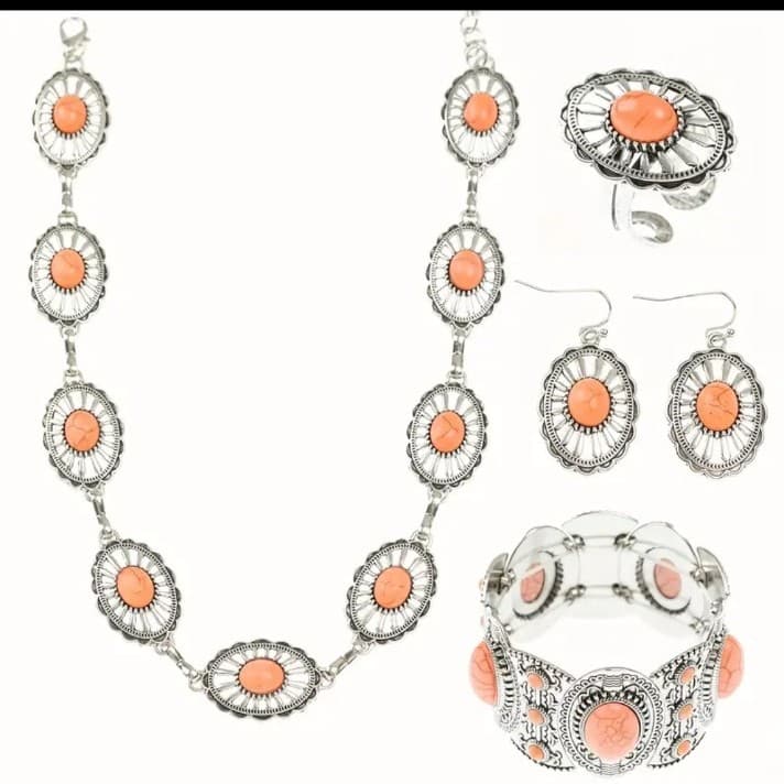 Western style concho jewelry set with a necklace, earrings, bracelet and ring . - Thumbnail 4