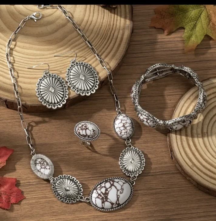 Southwestern-style 4-piece jewelry set w/ a necklace, earrings, bracelet & ring - Image 1