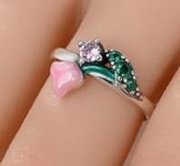 Elegant Sterling Silver Floral Ring with Pink and Green Accents Size 7,8 & 9 - Thumbnail 2