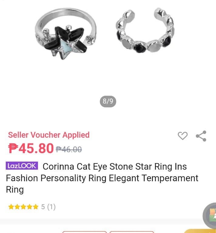 Hot Topic Black and Silver Star Ring W/ A Black & White Round Ring 2 Rings - Thumbnail 5