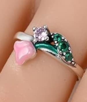 Elegant Sterling Silver Floral Ring with Pink and Green Accents Size 7,8 & 9 - Thumbnail 3