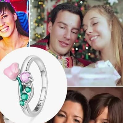 Elegant Sterling Silver Floral Ring with Pink and Green Accents Size 7,8 & 9 - Thumbnail 6