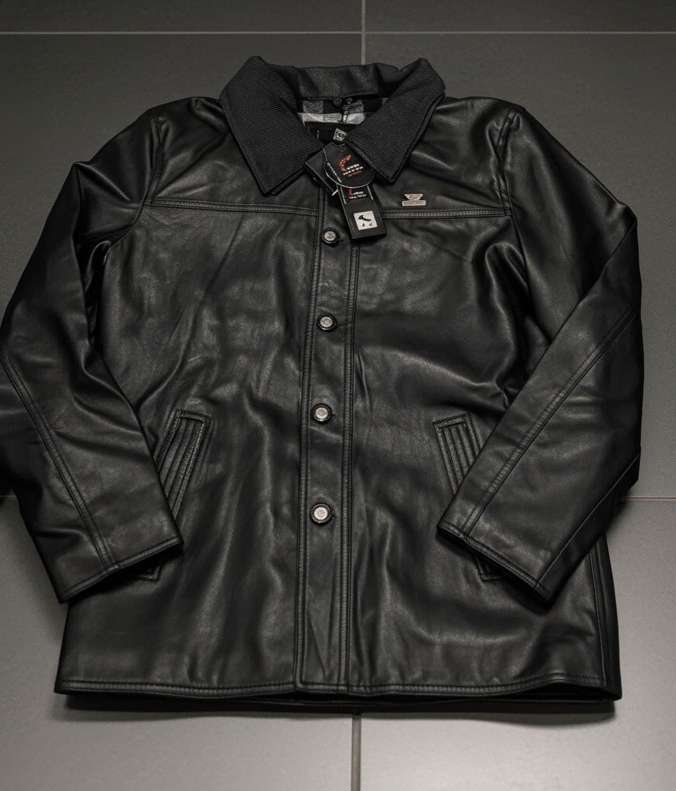 Vtg Veneto Italian Leather XL Jacket R Rosso Black Gold Collection Plaid Lined - Image 1