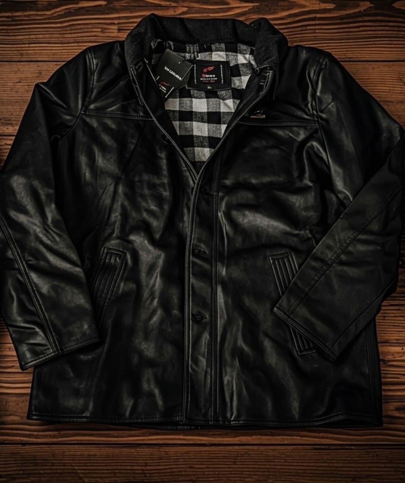 Vtg Veneto Italian Leather XL Jacket R Rosso Black Gold Collection Plaid Lined - Thumbnail 2