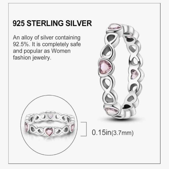 Sterling silver Ring with Pink Cz Hearts stamped 925 size 7 - Thumbnail 4