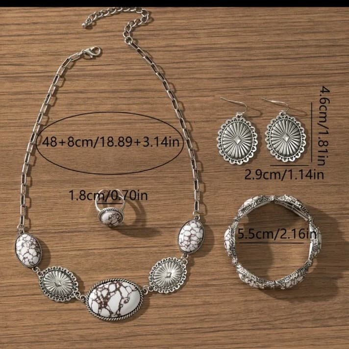 Southwestern-style 4-piece jewelry set w/ a necklace, earrings, bracelet & ring - Thumbnail 2